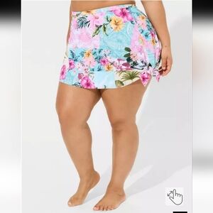 torrid Tropical Floral Patchwork Swim Skirt in Pink & Aqua